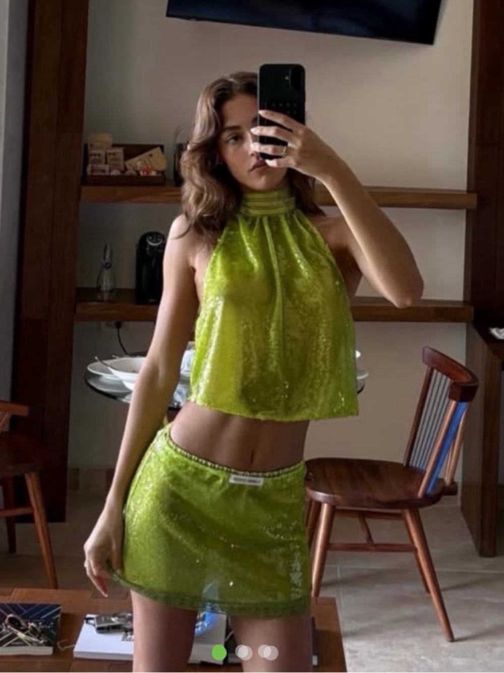 Sequin Mini Skirt in Lime Green
